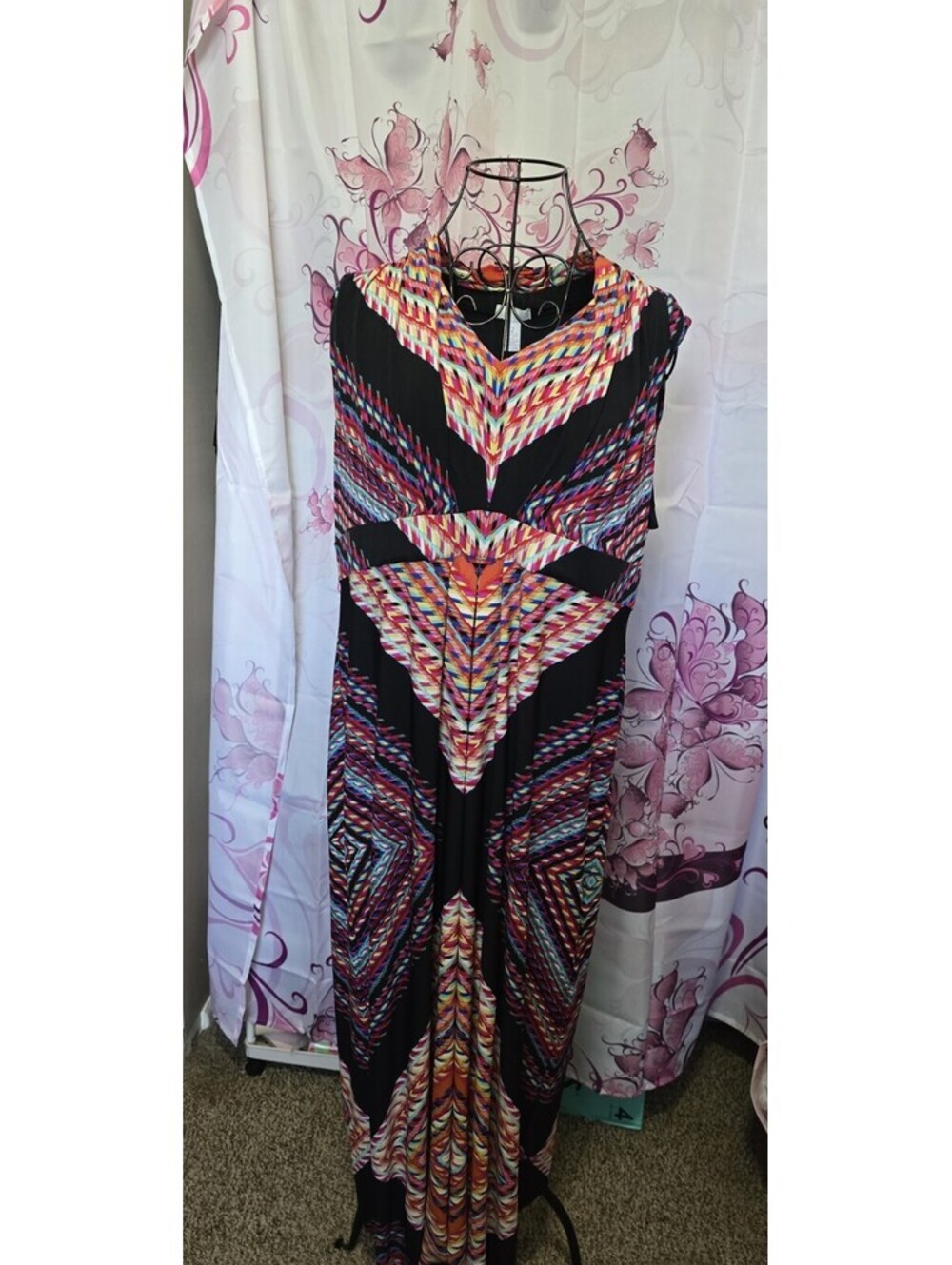 Chico's Geometric Print Maxi Knit Dress Large Boho Psychedelic Modern Hippie